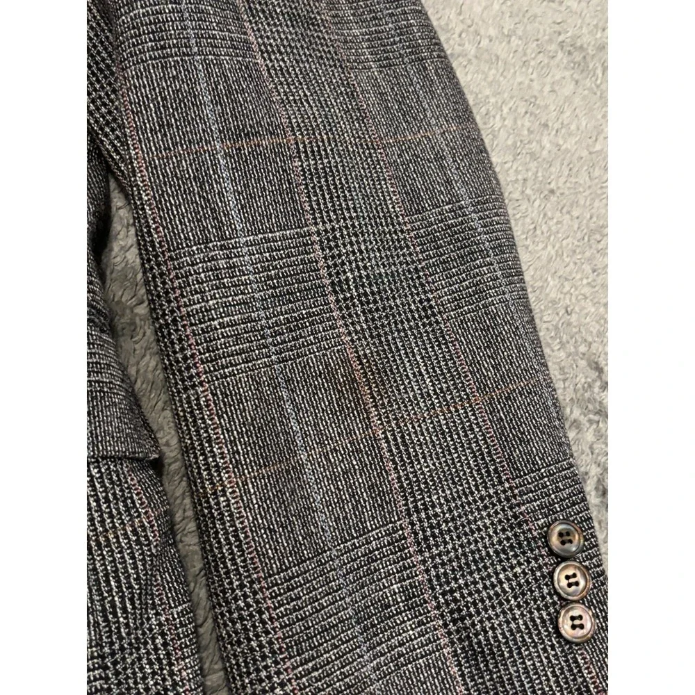 Haggar Imperial Sport Coat Blazer Mens 44 Gray Plaid Wool Tweed Suit Jacket